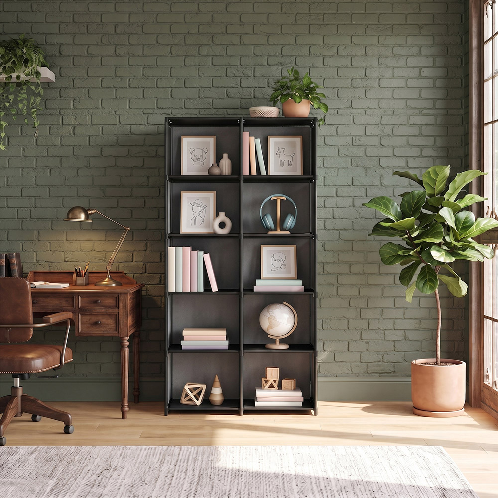 Living and Home 5-Tier Black Double Row Storage Shelf with Metal Frame Image 7
