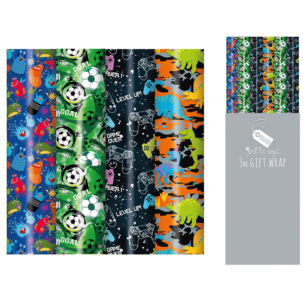 Single Just To Say Boys Roll Gift Wrap 3m in Assorted styles Image 2
