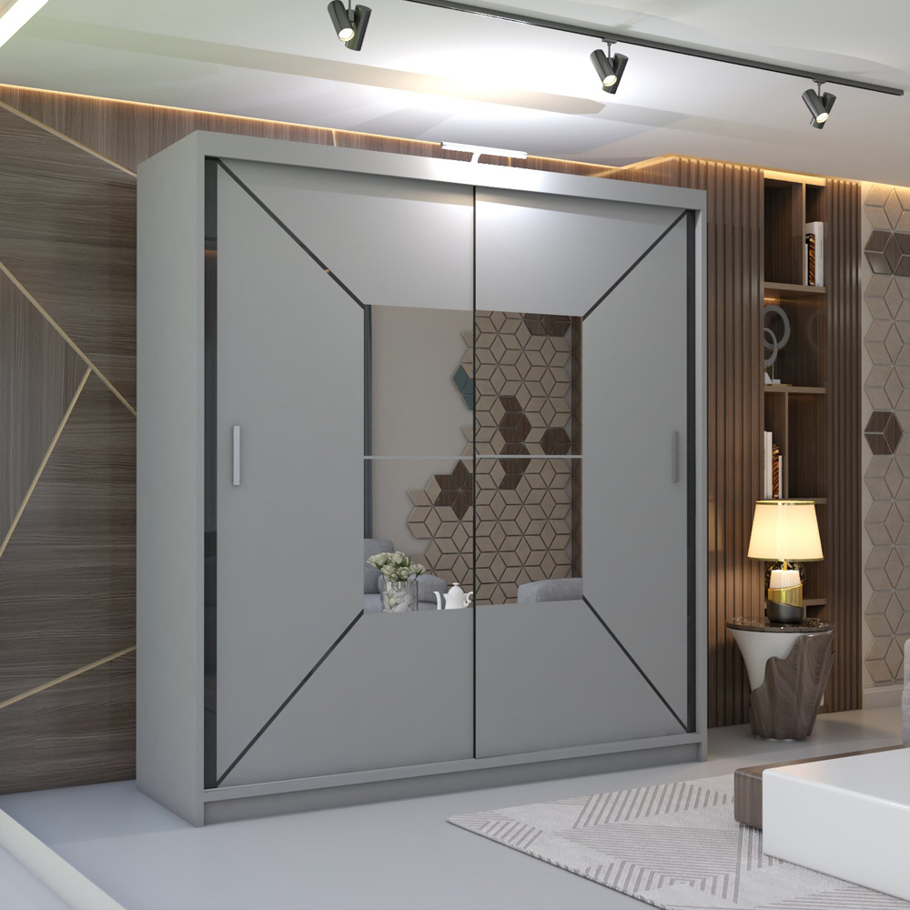 M N Furniture Nicle 2 Door Grey Mirrored Sliding Wardrobe 120cm Image 3