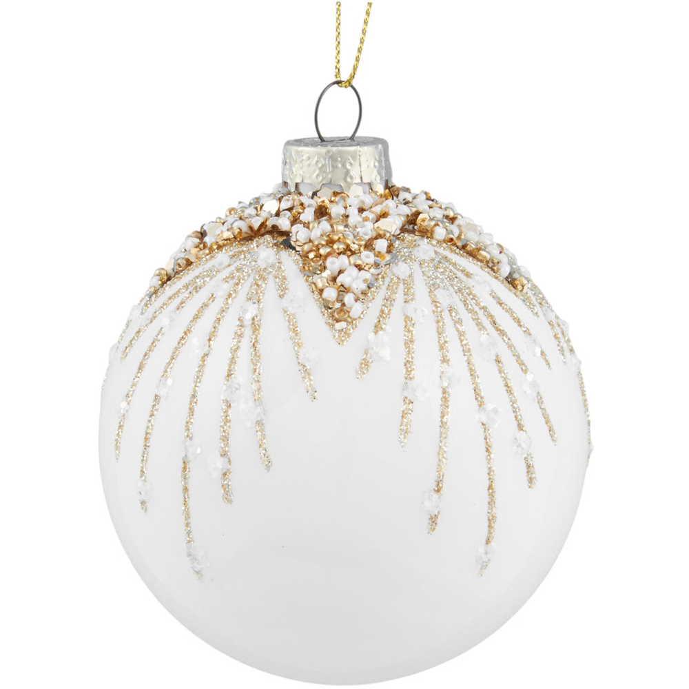 Ivory and Gold Beaded Bauble Image 4