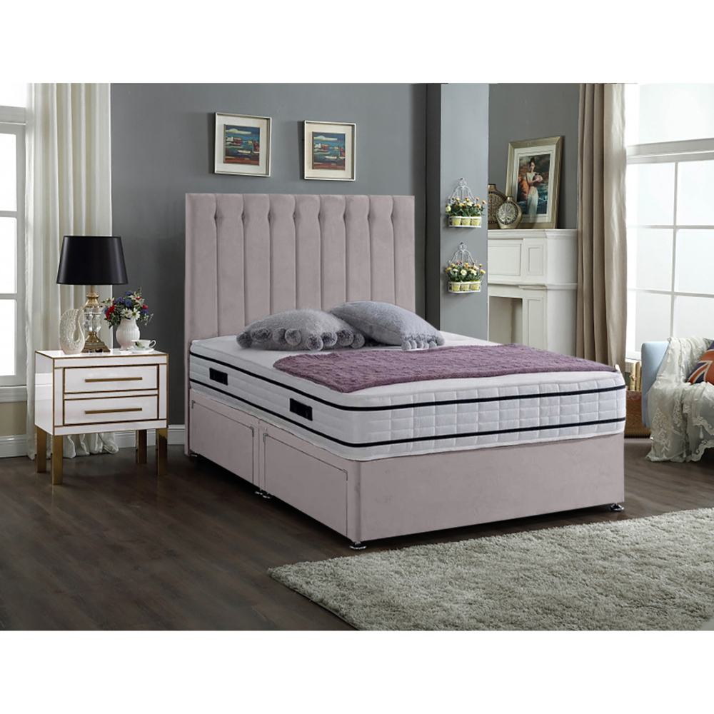 Eleganza Home Snuggler Double Silver Plush Velvet 2 Drawer Divan Bed with Lined Headboard Image 2