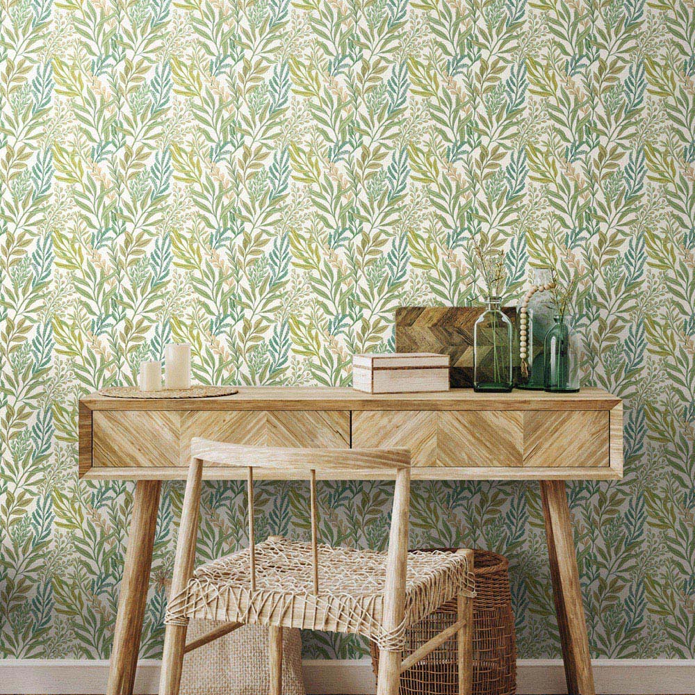 Hoopla Walls Oasis Verdant Leaves Sage and Willow Wallpaper Image 2