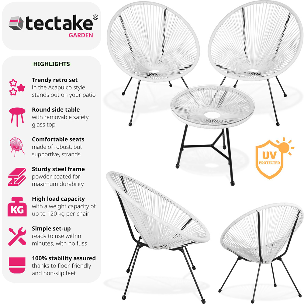 tectake Retro Acapulco 2 Seater White Table and Santana Chairs Set Image 6