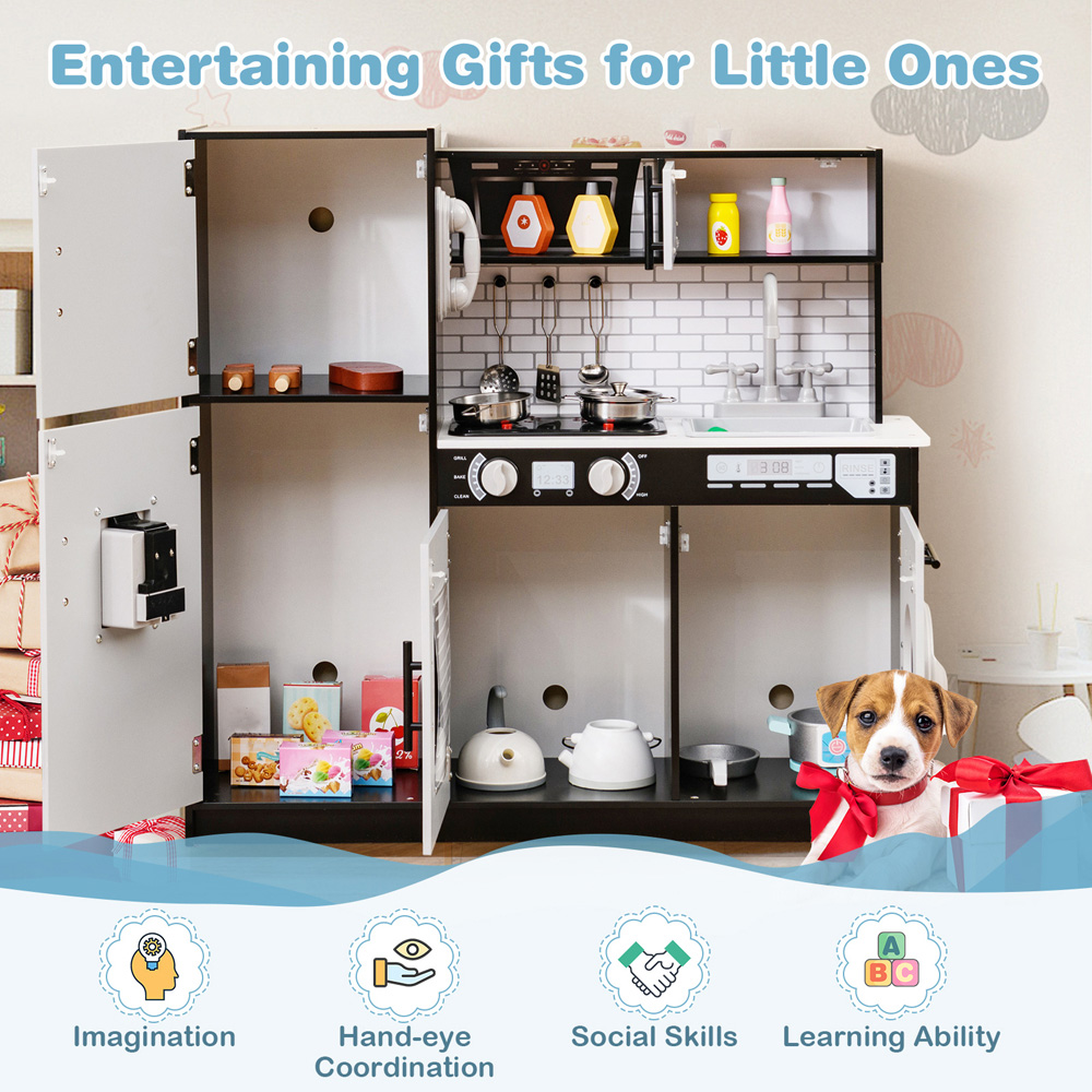 Costway Kids Black and White Kitchen Play Set with Oven and Washing Machine Image 4