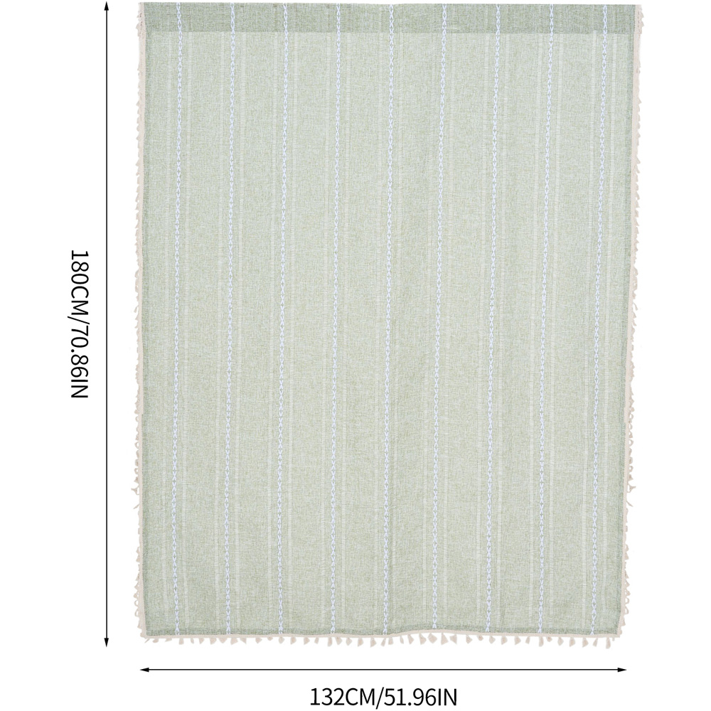 Living and Home Light Green Boho Tassel Faux Linen Curtain 132 x 180cm Image 9