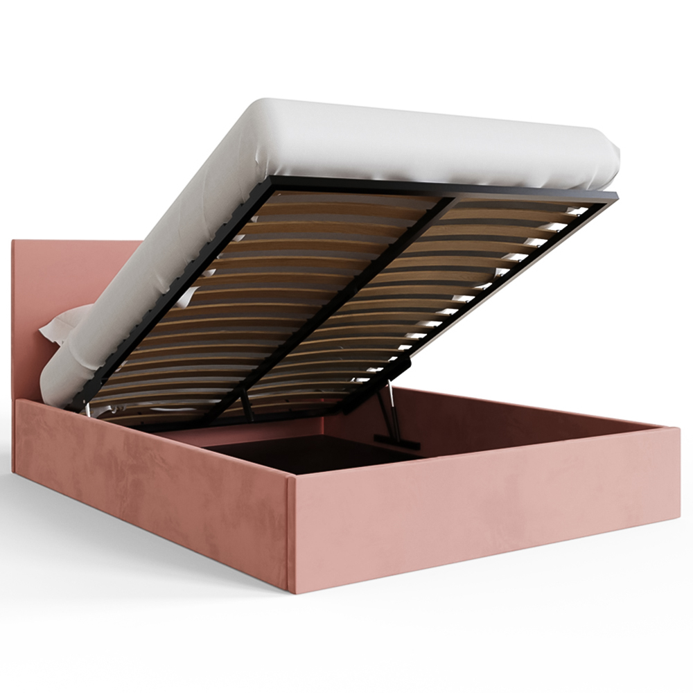 GFW Small Double Blush Pink Velvet End Lift Ottoman Bed with Memory Pocket Spring Mattress Image 5
