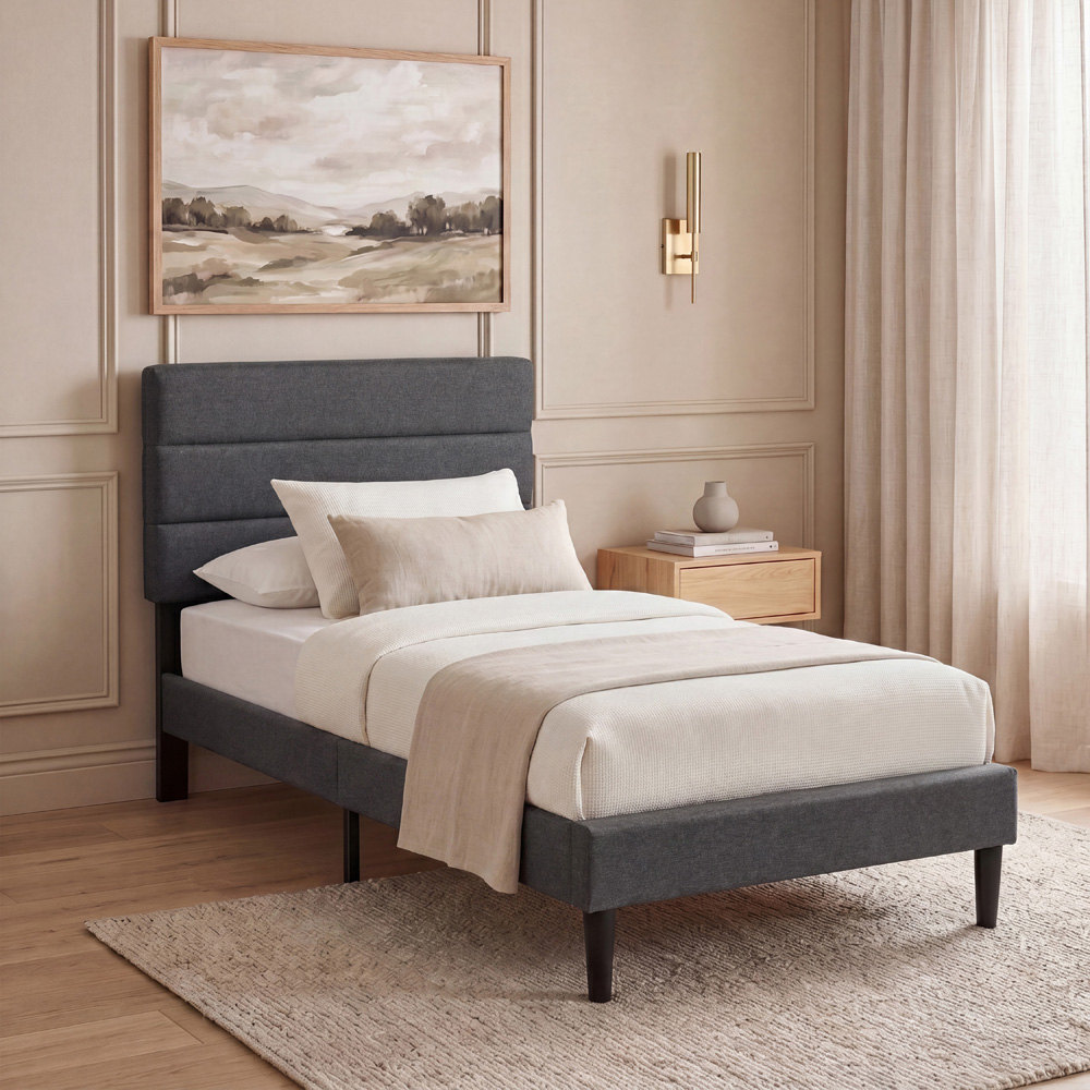 VIDA DESIGNS Vandura Single Dark Grey Linen Fabric Bed with Memory Foam Bonnell Spring Mattress Image 8