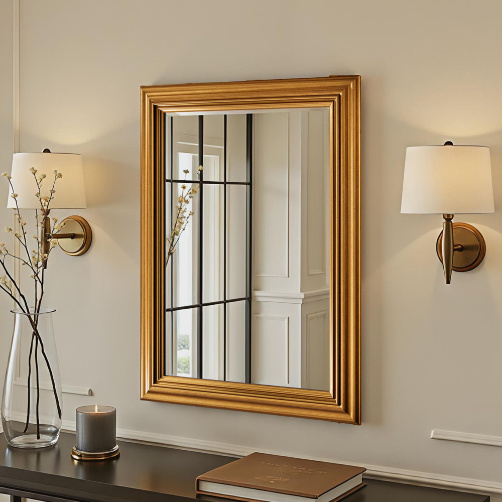 Yearn Gold Framed Contemporary Bevelled Wall Mirror 90 x 65cm Image 2
