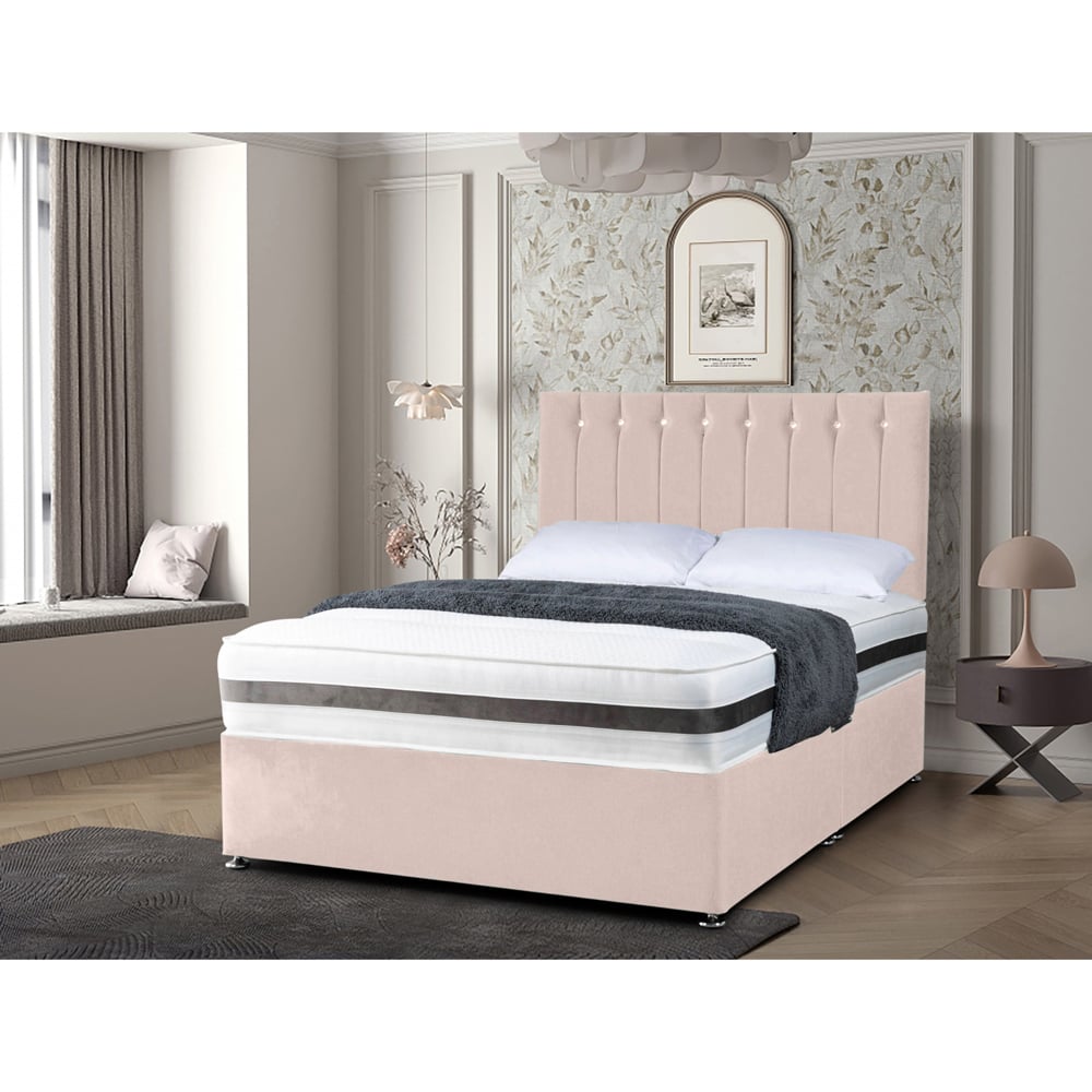 Eleganza Home Cocoon Super King Size Blush Plush Velvet Divan Bed with Headboard Image 2