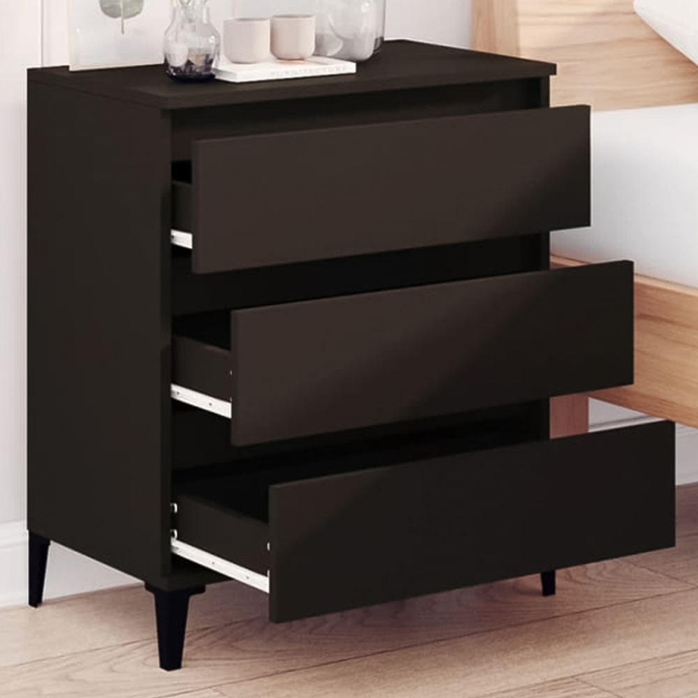 vidaXL 3 Drawer Black Wooden Sideboard Image 1