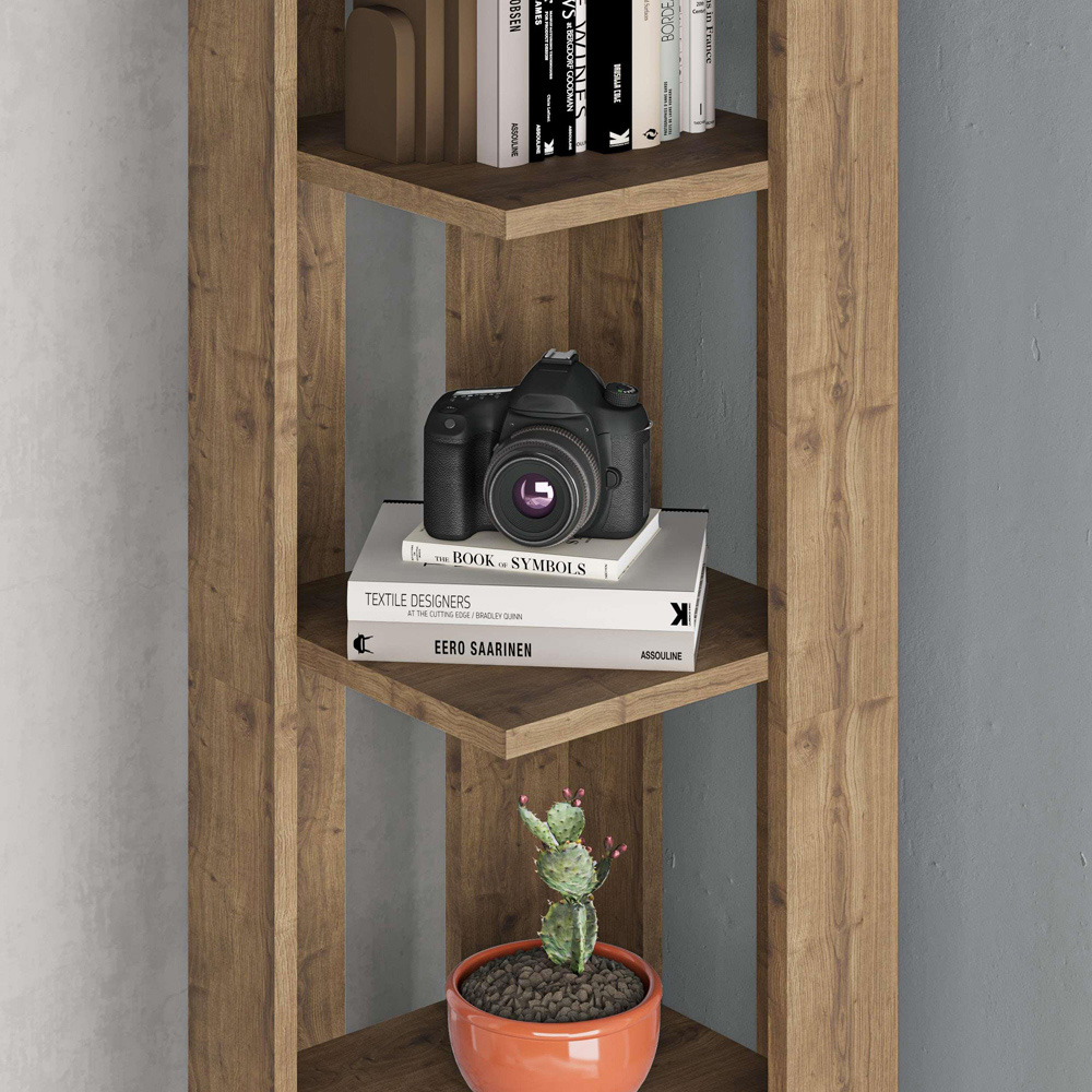 Decortie Nati 5 Shelf Dark Oak Effect Modern Corner Bookcase Image 3