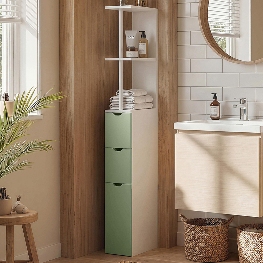 HOMCOM Single Door 2 Drawer 2 Shelf Light Green Freestanding Bathroom Storage Cabinet Image 1