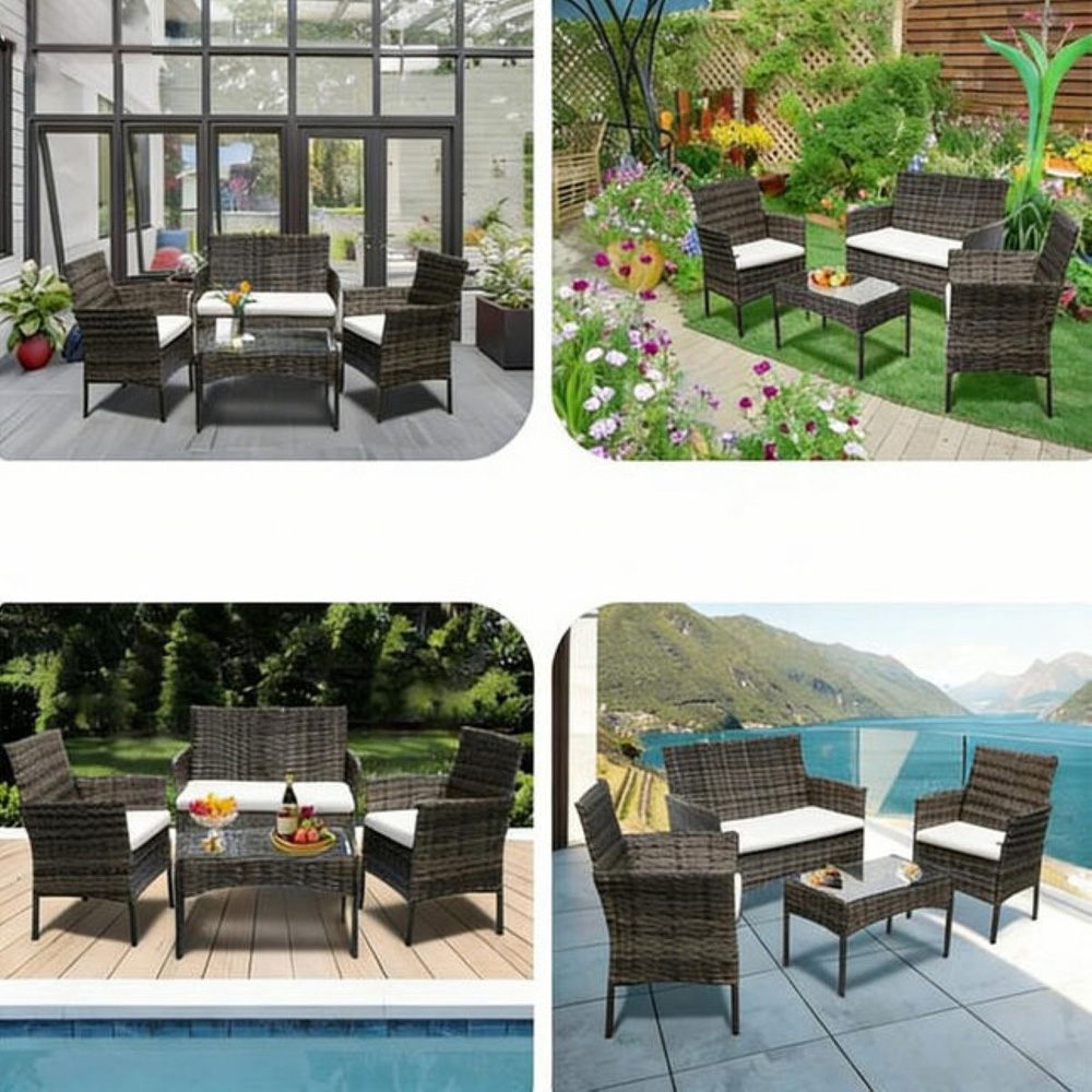 Willowmare 4 Seater Grey PE Rattan Garden Lounge Set Image 8