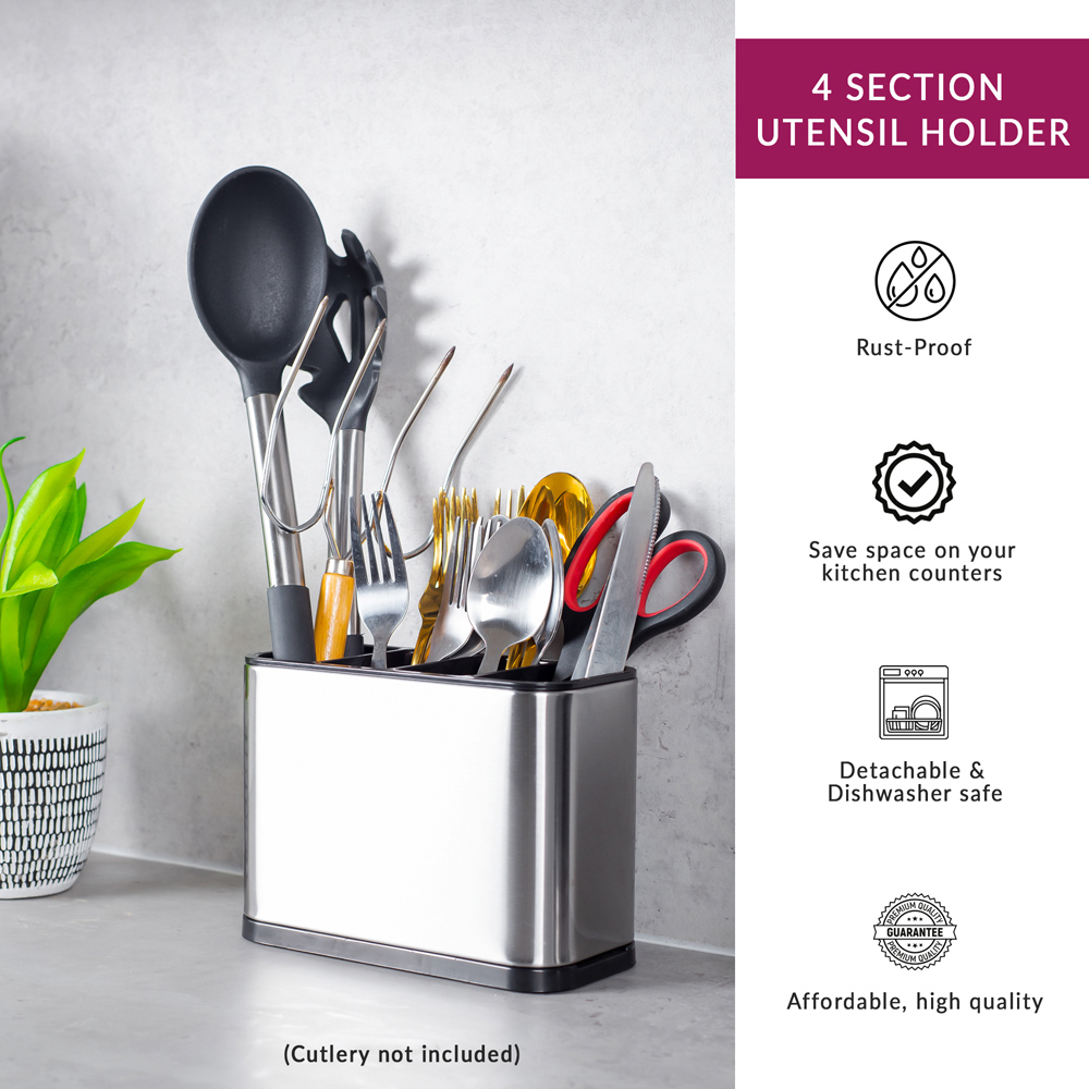 Innoteck Essentials 4 Compartment Stainless Steel Cutlery Holder Image 4
