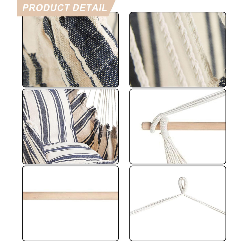 Gr8 Garden Blue and White Stripe Hammock with Cushion Image 8