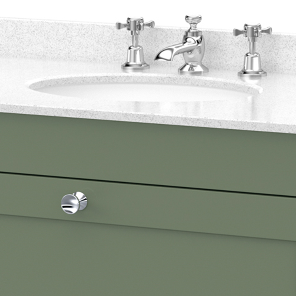 nuie Classique Single Drawer Satin Green and White Wall Hung Unit and 3 Tap Hole Marble Basin 800mm Image 2
