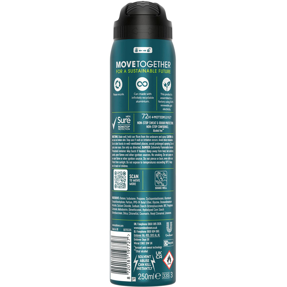 Sure Men 72H Non-Stop Protection Anti-Perspirant Extreme Dry Deodorant Spray 250ml 30 Pack Image 3