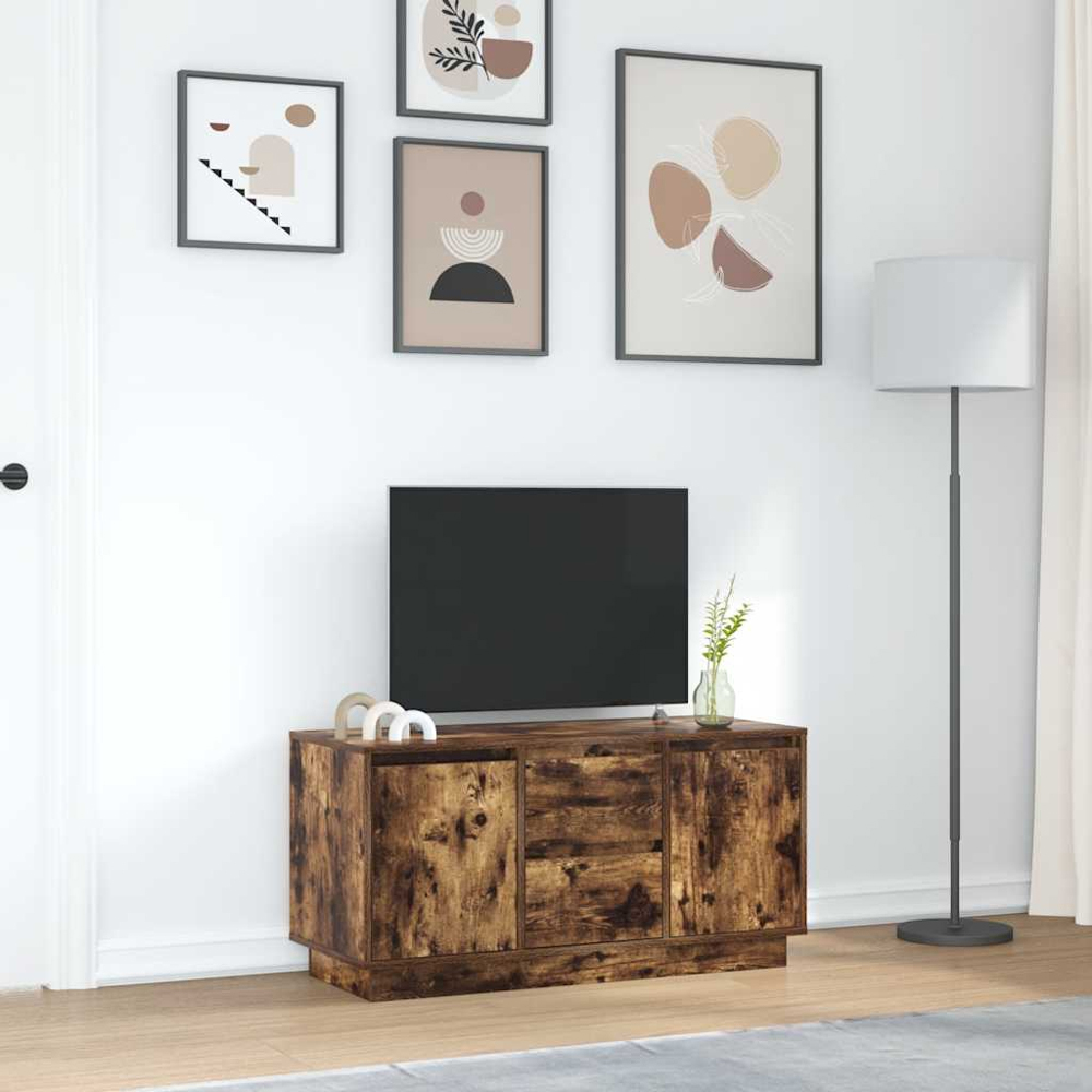 vidaXL 2 Door 2 Drawer Smoked Oak LED TV Cabinet Image 4