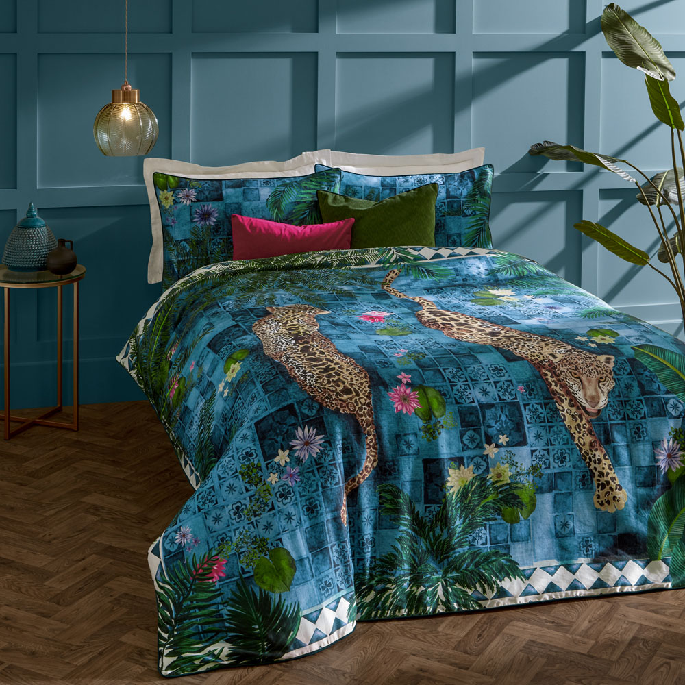 Paoletti Majorelle Exotic Super King Size Azure Blue Duvet Cover Set Image 4