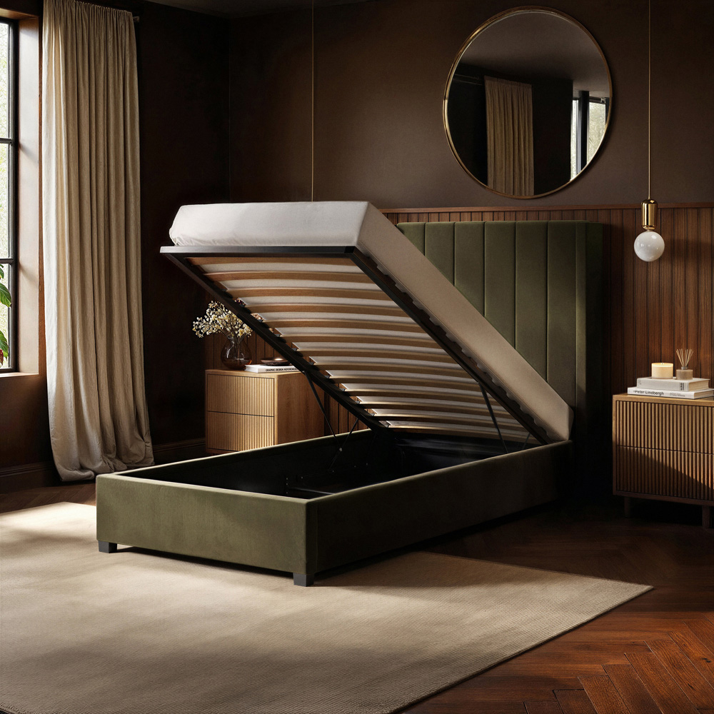Flair Tiggy Single Khaki Velvet Ottoman Bed Image 5