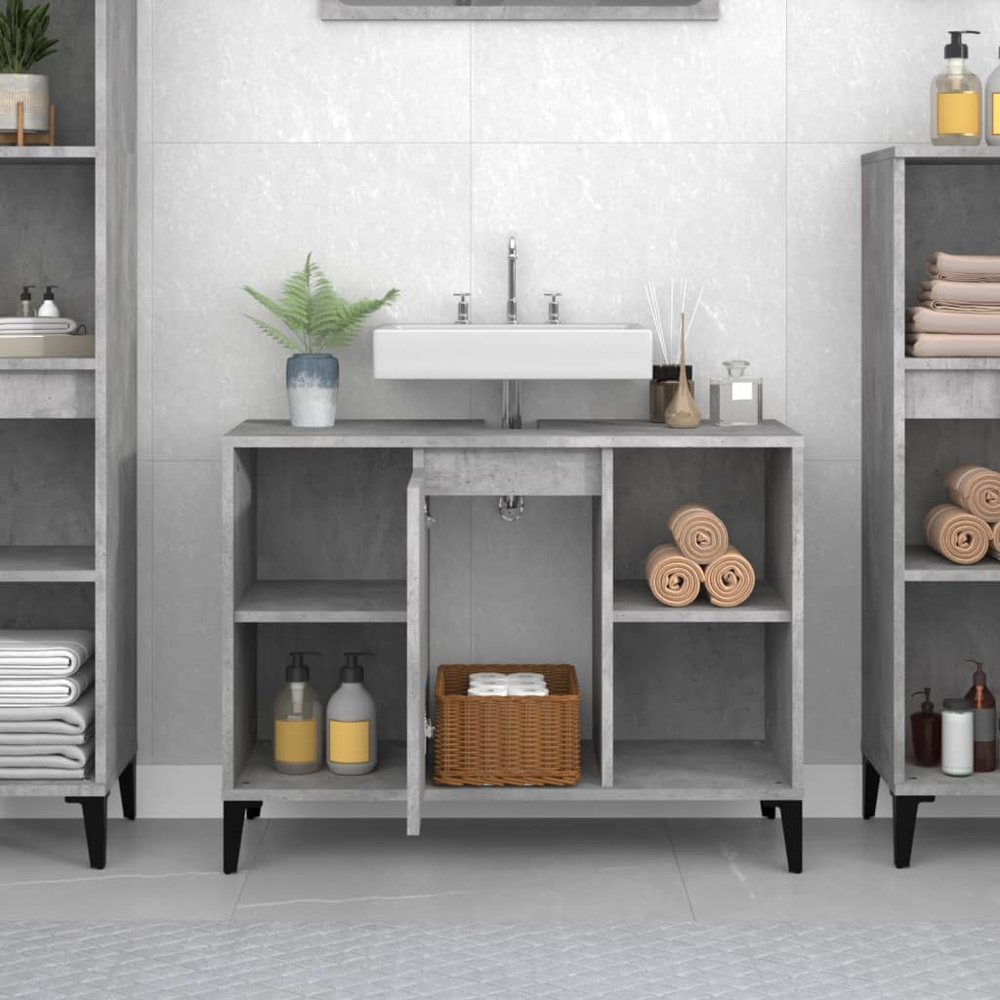 vidaXL Single Door 4 Shelf Concrete Grey Washbasin Cabinet Image 9