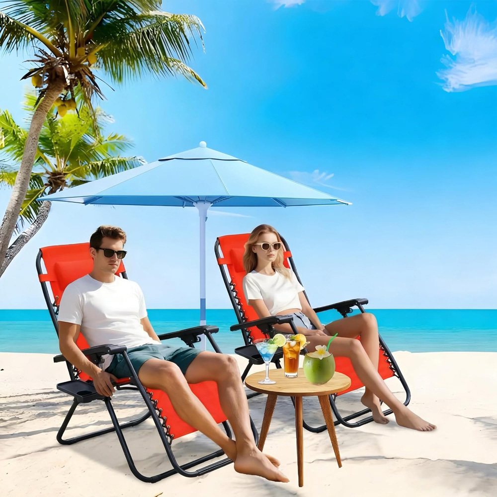 Alivio 2 Pack Orange Zero Gravity Reclining Sun Loungers Image 5