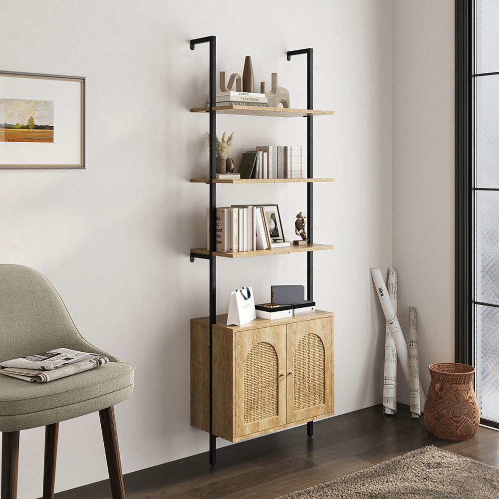 Living and Home 2 Door 4 Shelf Rattan Bookshelf Image 8