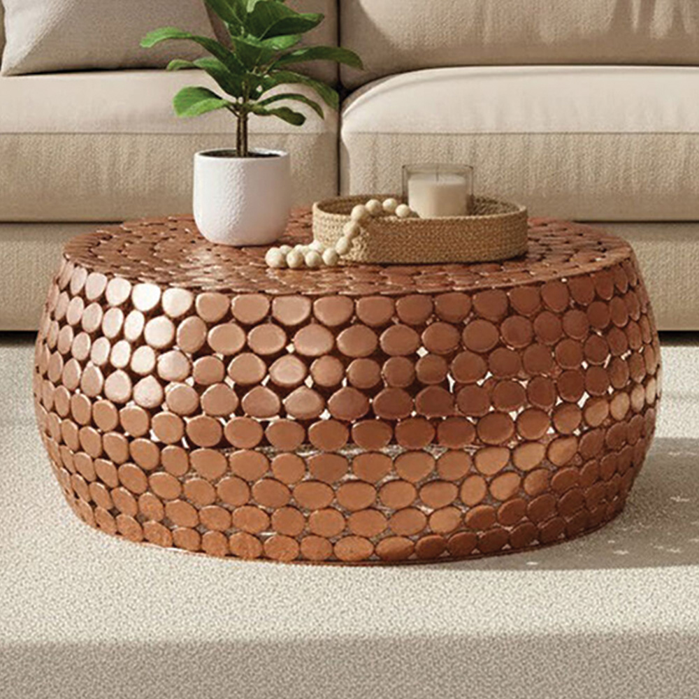 Premier Housewares Templar Copper Finish Pebble Design Round Coffee Table Image 1