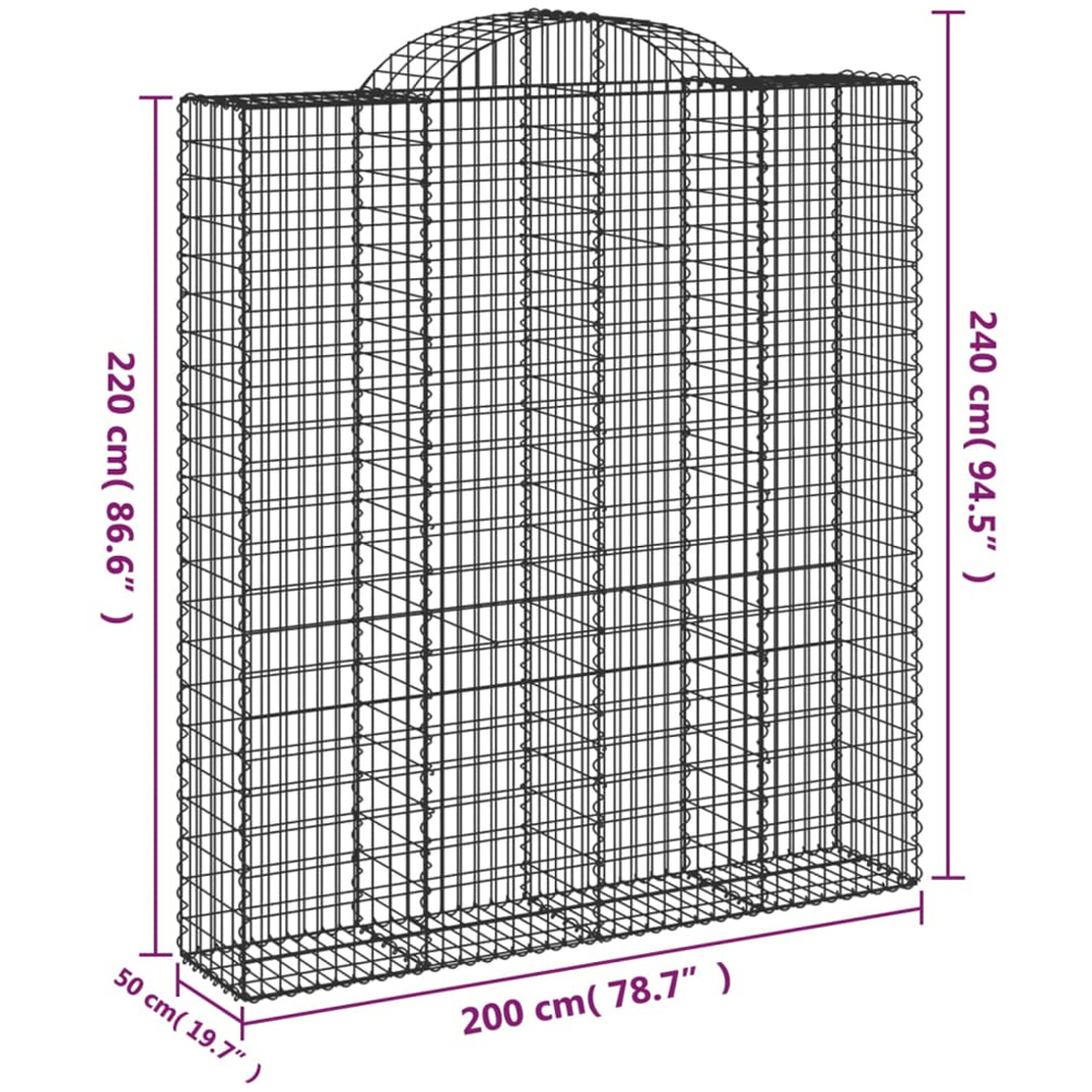 vidaXL Silver Galvanised Iron Gabion Basket 200 x 50 x 220/240cm Image 4
