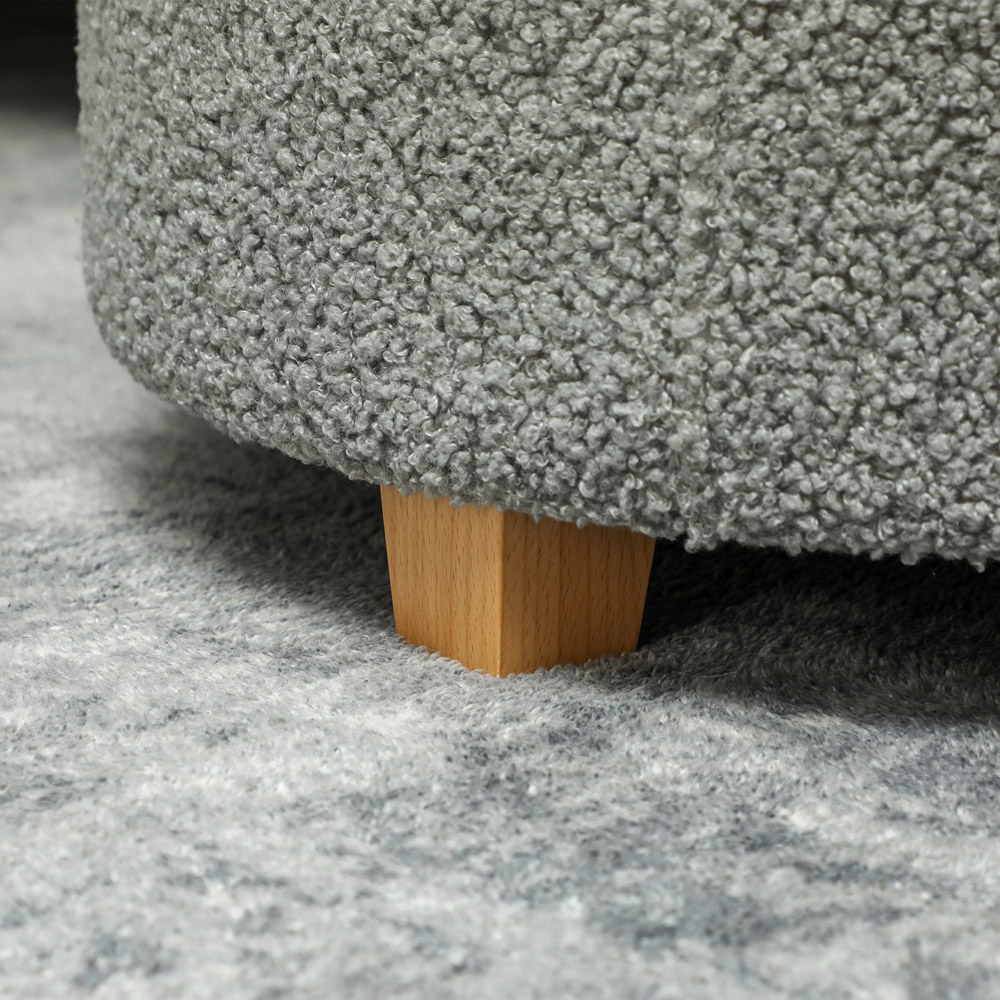 HOMCOM Grey Teddy Fleece Round Ottoman Footstool Image 3