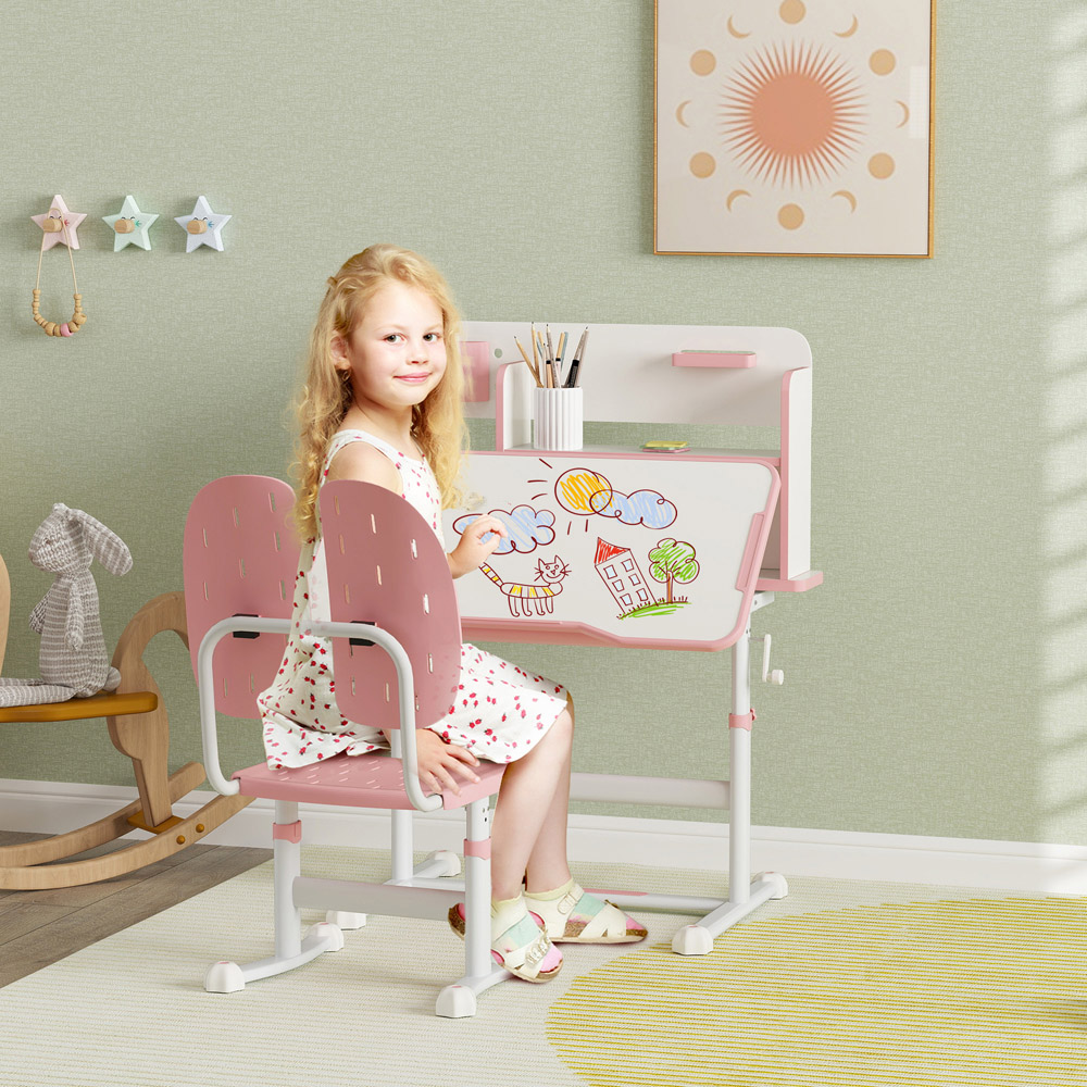 AIYAPLAY Pink Kids Tiltable Desk and Chair Set Image 4