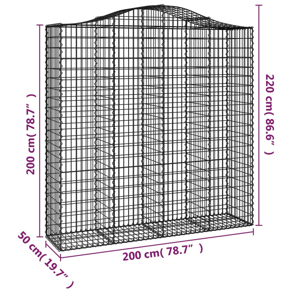 vidaXL Silver Galvanised Iron Arched Gabion Basket 200 x 50 x 200/220cm Image 4