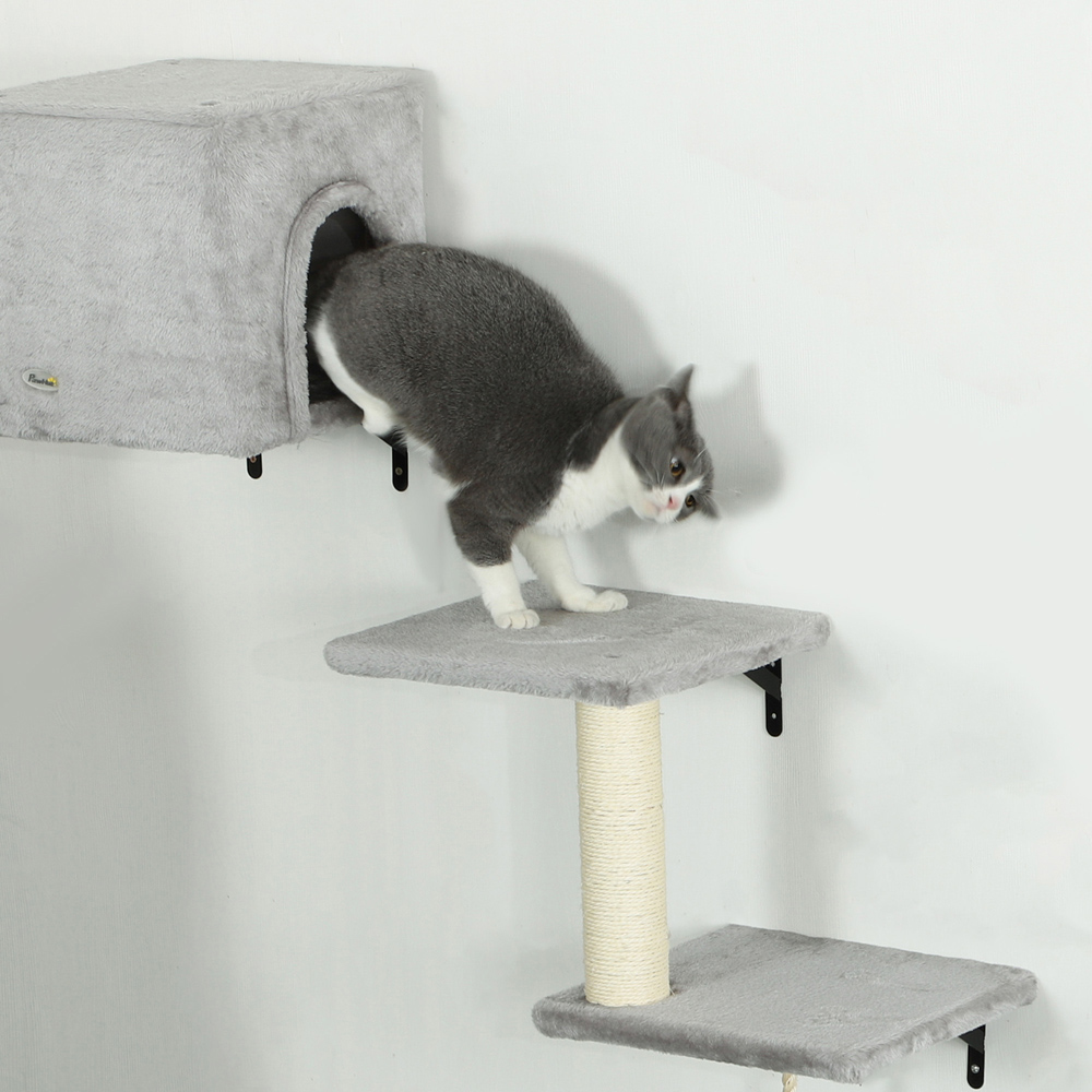 PawHut Grey 6 Piece Cat Wall Furniture Set Image 3
