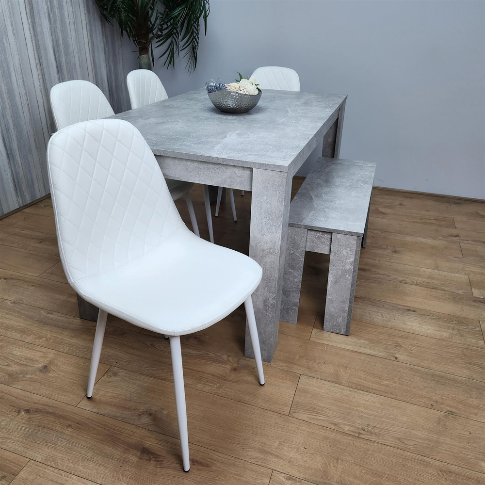 Kosy Koala 6 Seater Faux Leather Rectangular Dining Bench Set Stone Grey Effect and White Image 6