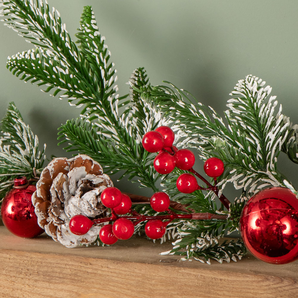 Samuel Alexander Frosted Pinecone Garland with Red Berries and Baubles 190cm Image 6