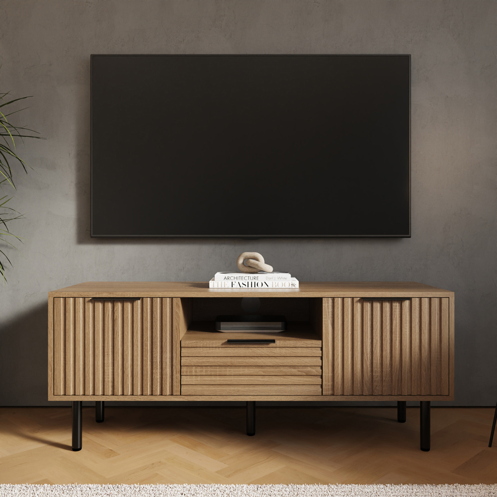 GFW Nervata Single Drawer 2 Door Oak TV Unit Image 7