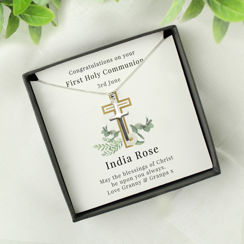 Personalised Memento Personalised Floral Religious Sentiment Cross Necklace and Box Image 2