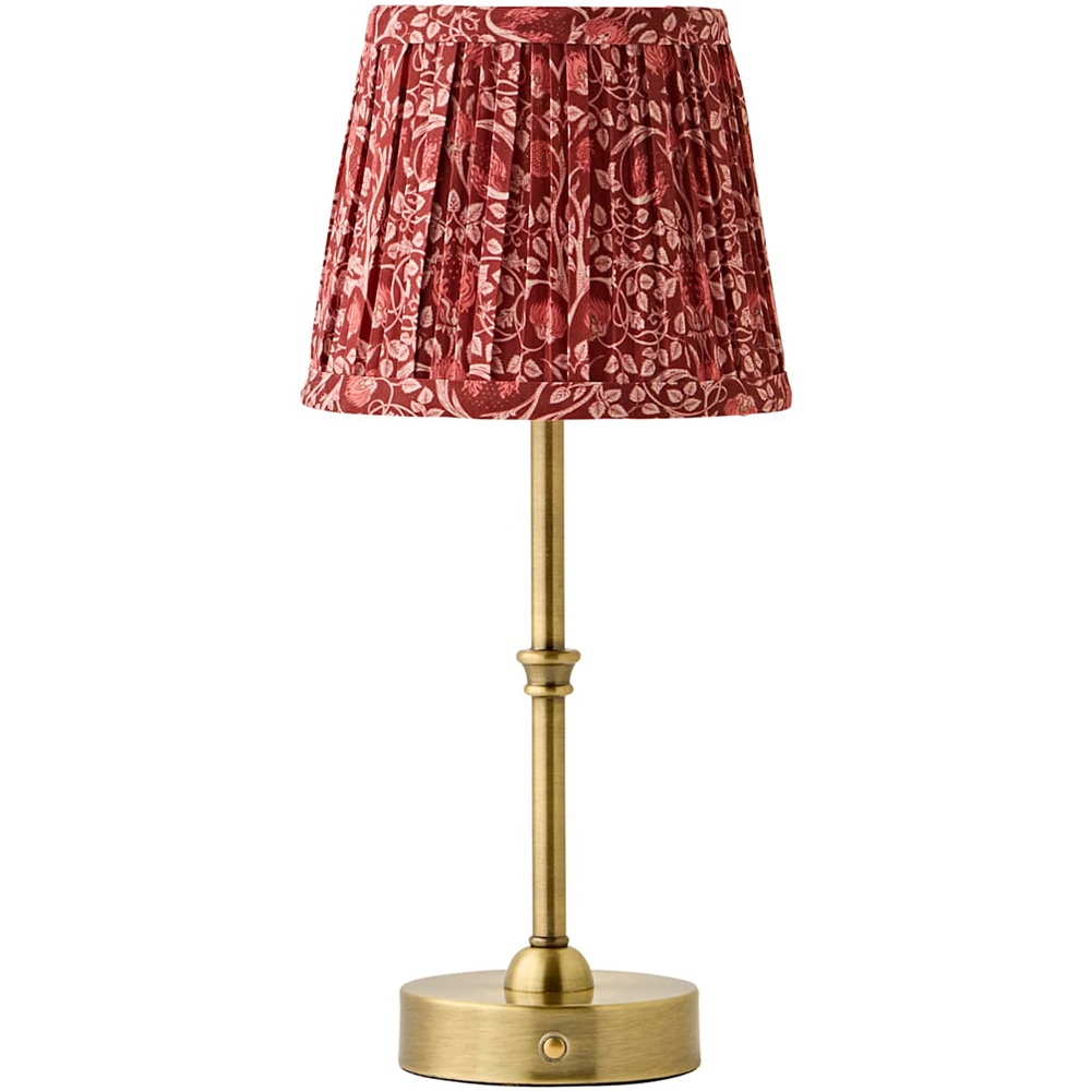 ValueLights Lowe Burgundy Floral Pleated Shade Gold Rechargeable Table Lamp with Bulb Image 1