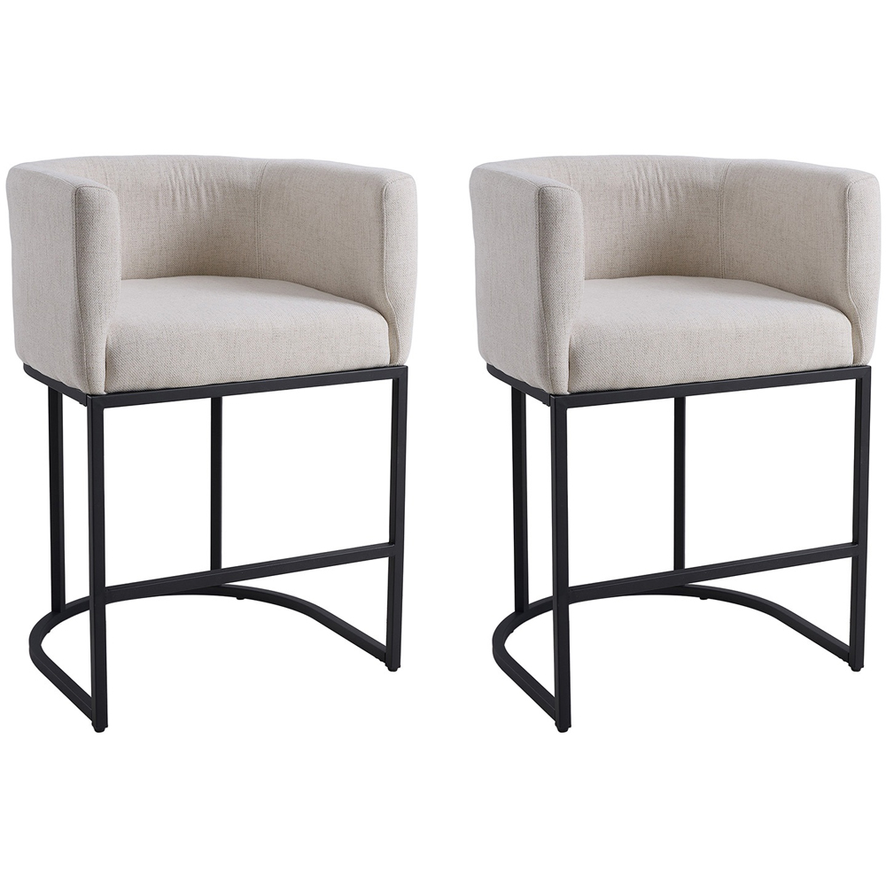 Living and Home Beige Chenille Bar Stool with Armrest Set of 2 Image 2