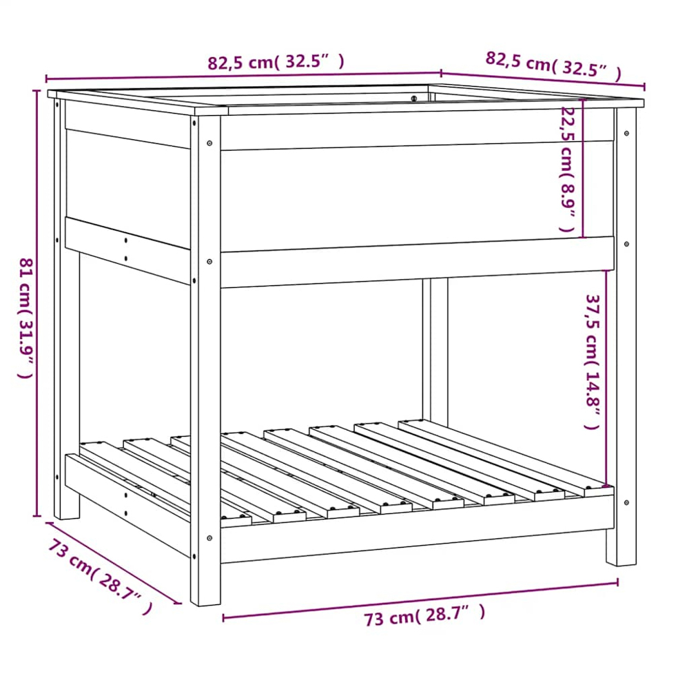 vidaXL White Solid Pine Wood Garden Planter with Shelf 81 x 82.5 x 82.5cm Image 7