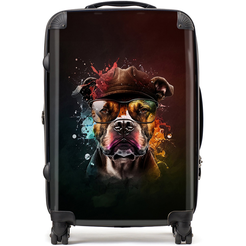 Warren Reed Designer Medium Splashart Staffordshire Bull Terrier Dog with Glasses Suitcase Image 1