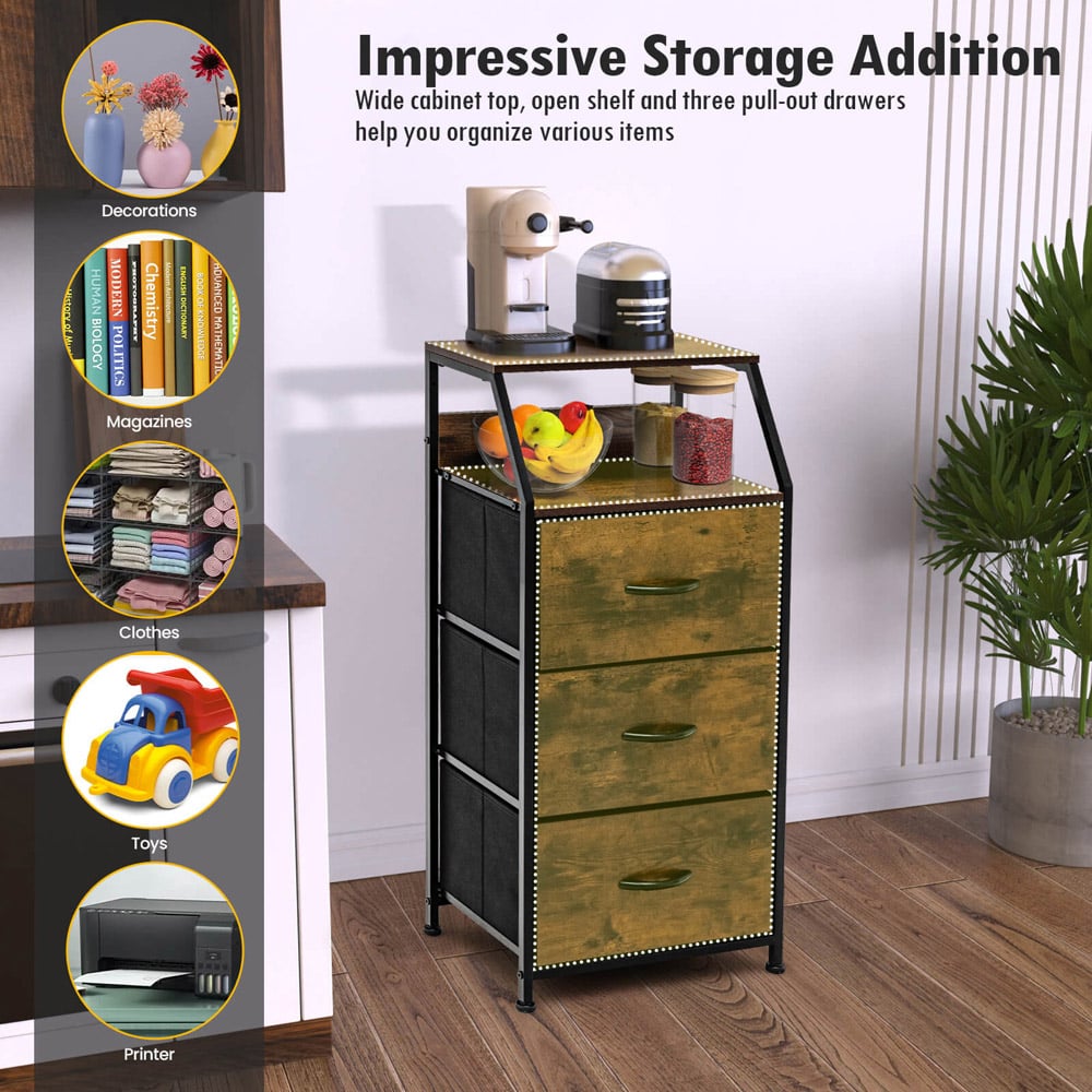 Costway 3 Drawer Single Shelf Brown Storage Unit Image 4