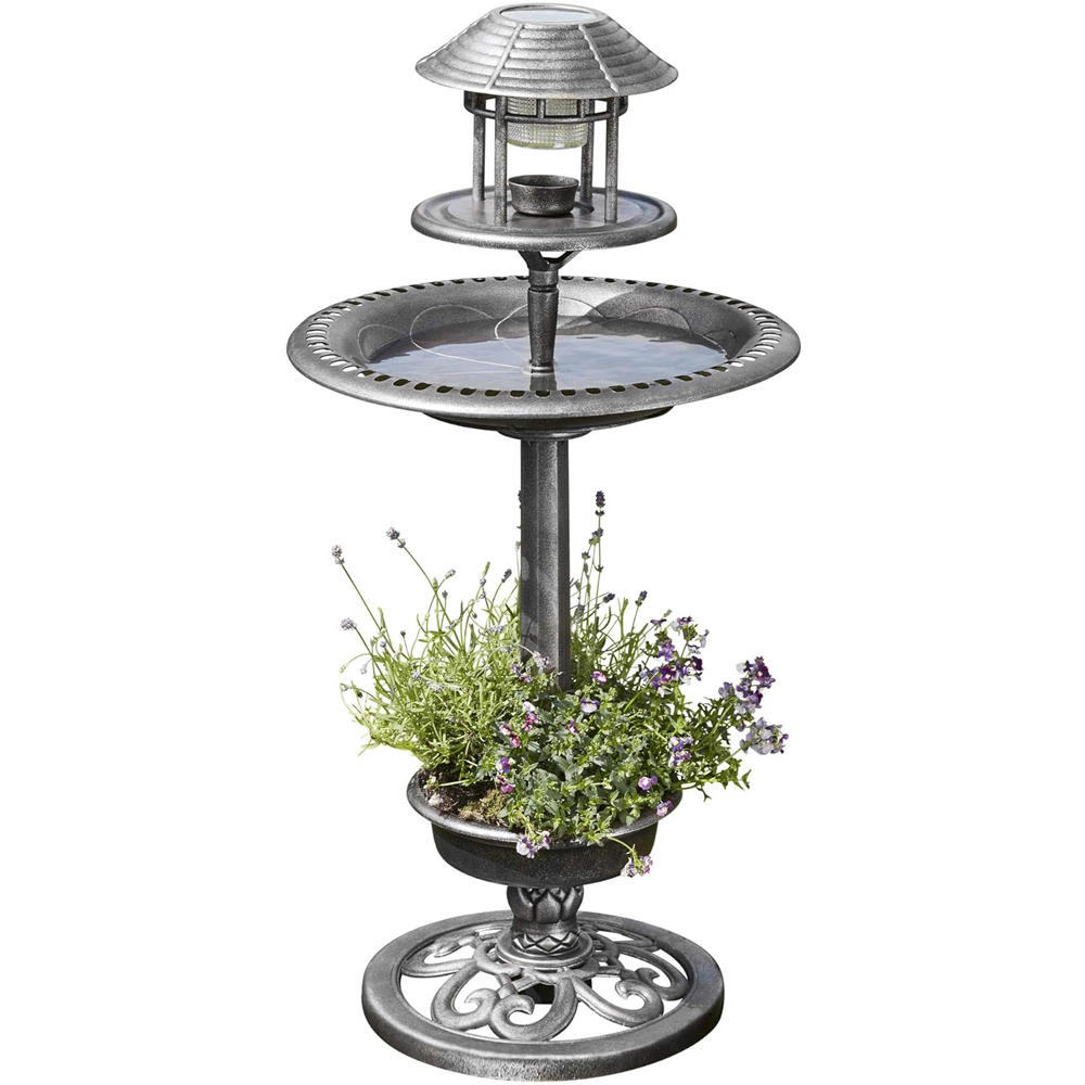 Happy Beaks Bird Hotel with Solar Light Pewter Image 1