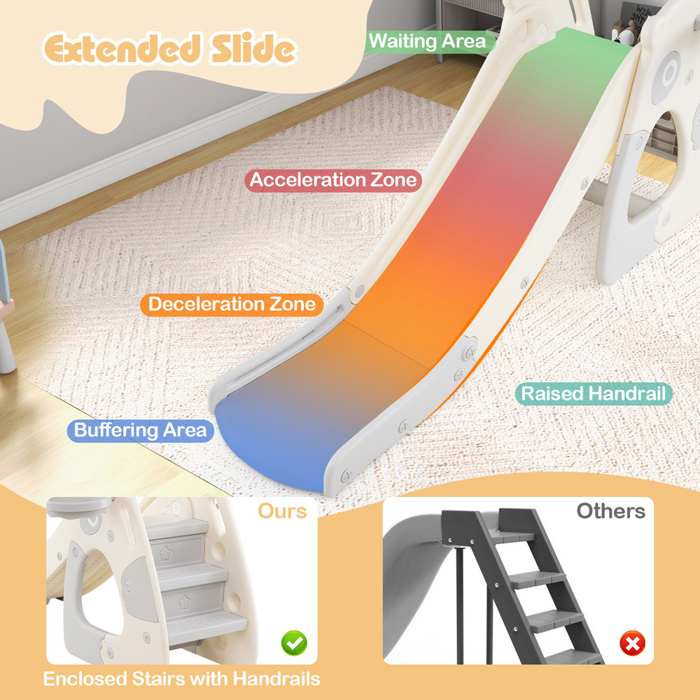 Costway Toddler Grey Foldable Slide with Basketball Hoop and Ball Image 5