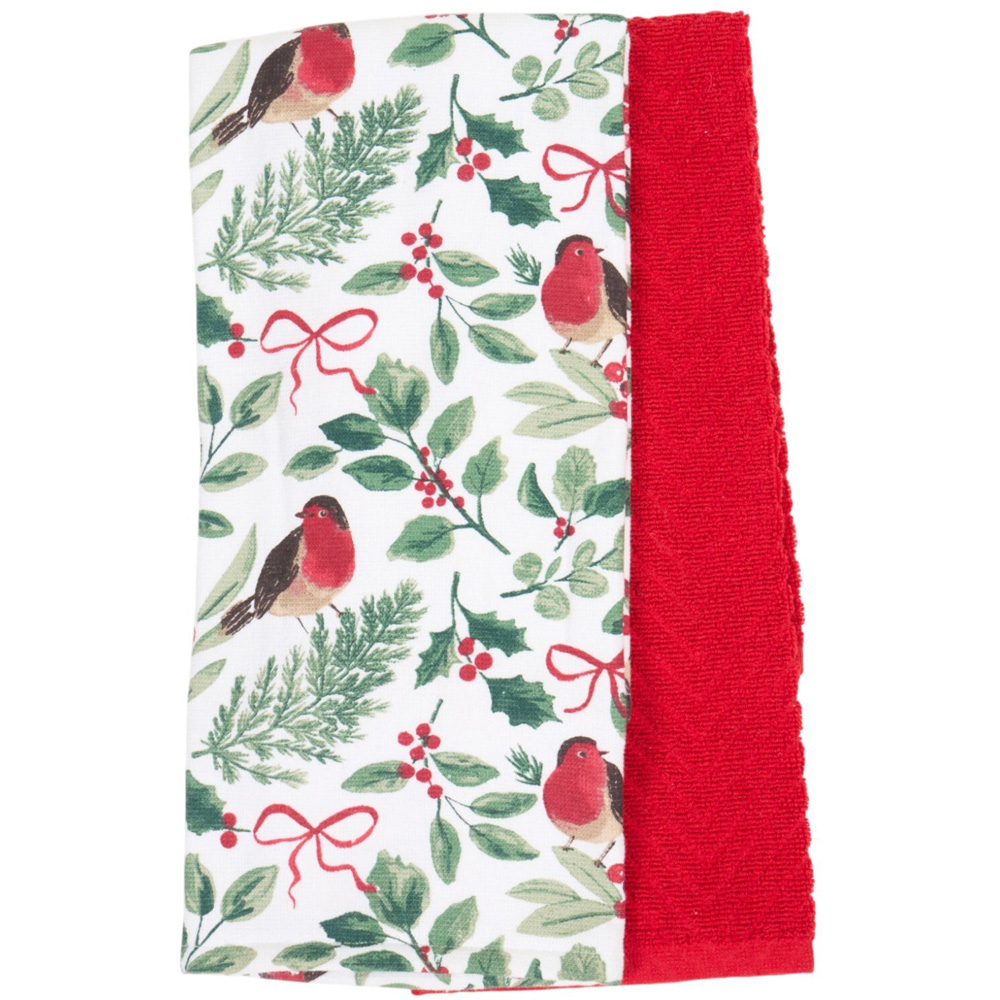 Pack of 2 Festive Robin Print Tea Towels Image 4