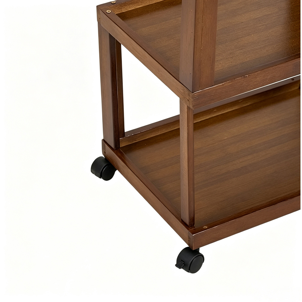 Living and Home 3-Tier Brown Bamboo Faux Rattan Top Side Table with Lockable Castors Image 6
