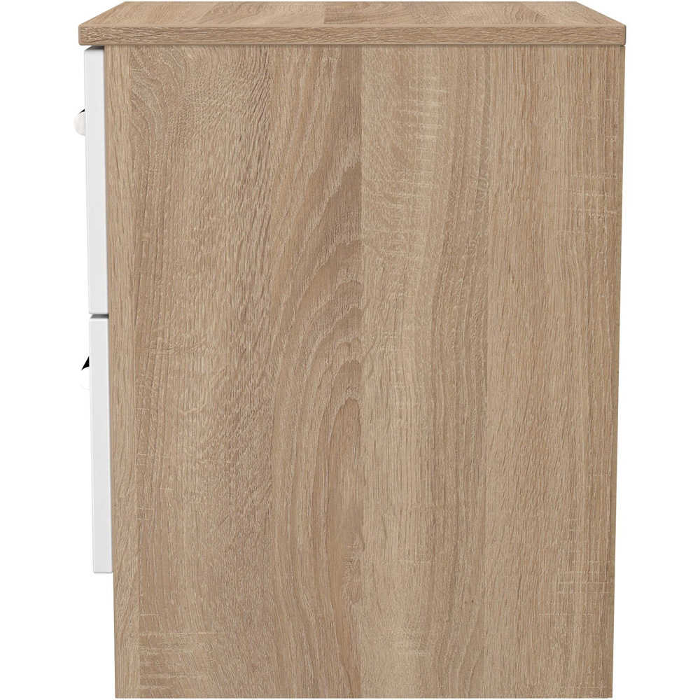Crowndale Contrast 2 Drawer White Matt and Bardolino Oak Compact Bedside Cabinet Ready Assembled Image 3