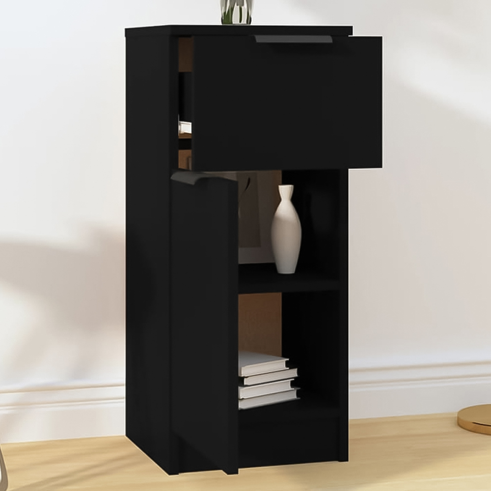 vidaXL Single Door Single Drawer Black Wooden Sideboard Image 1