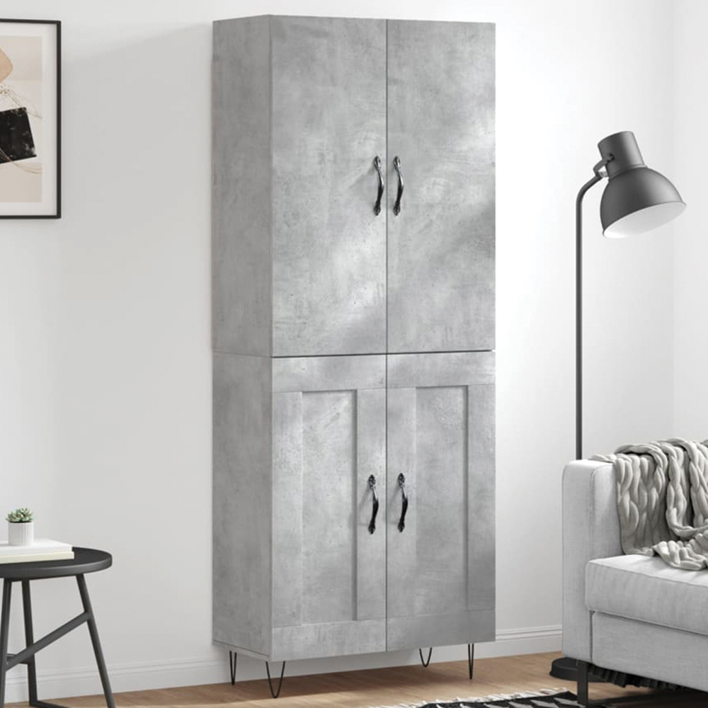 vidaXL 4 Wooden Door Concrete Grey Highboard Image 1