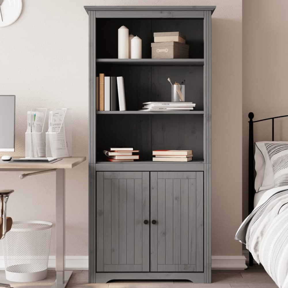 vidaXL 2 Door 3 Shelf Grey Pine Wood Bookcase Image 1